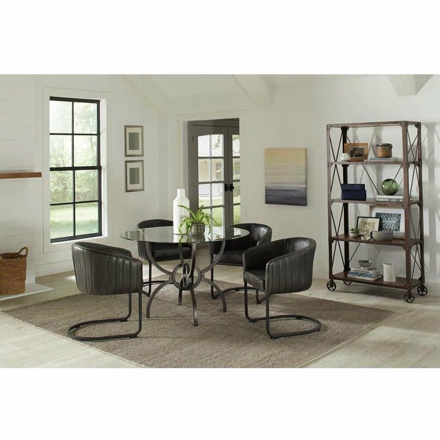 Round Dining Table with Leather Barrel Chairs - 5 PC Set - HER Home Design Boutique